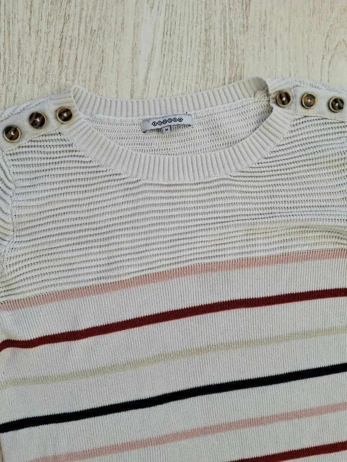 Blusa/suéter de mujer a rayas blanco/dorado/rosa/burdeos/negro Bonobo Estilo marinero chic - Talla M – photo 6